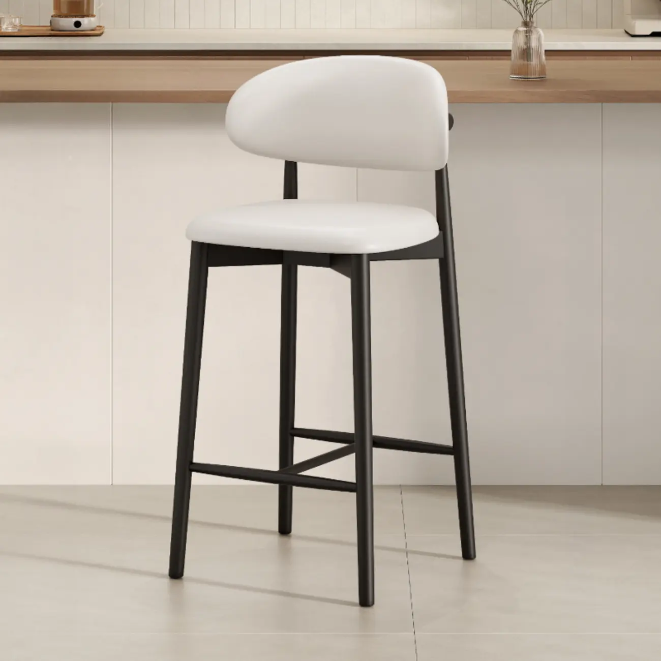 Mid Century Modern Upholstered Bar Stool with Back