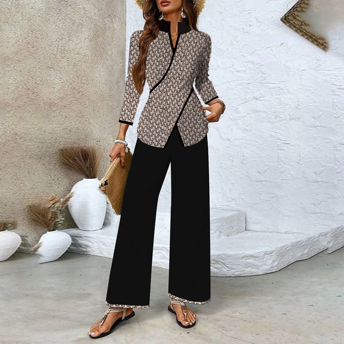 Popular V-Neck Long Sleeve Two Piece Set