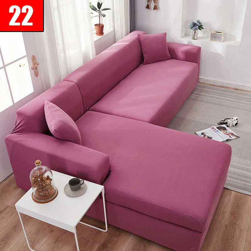 HULIANFU Solid Color Elastic Sofa Cover For Living Room 1/2/3/4 Seater L-Shaped Corner Sofa Cover Slipcover Stretch Couch Armchair Covers - Deanwangkt