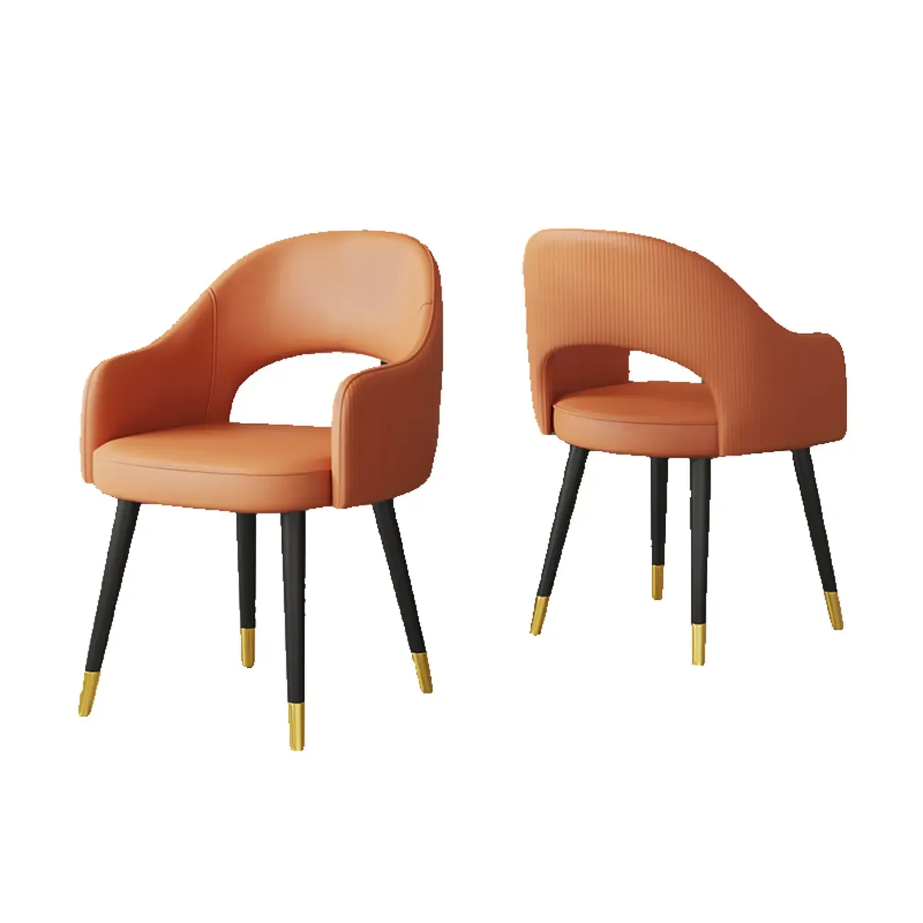 Open Curved Back Leather Armrest Dining Chairs