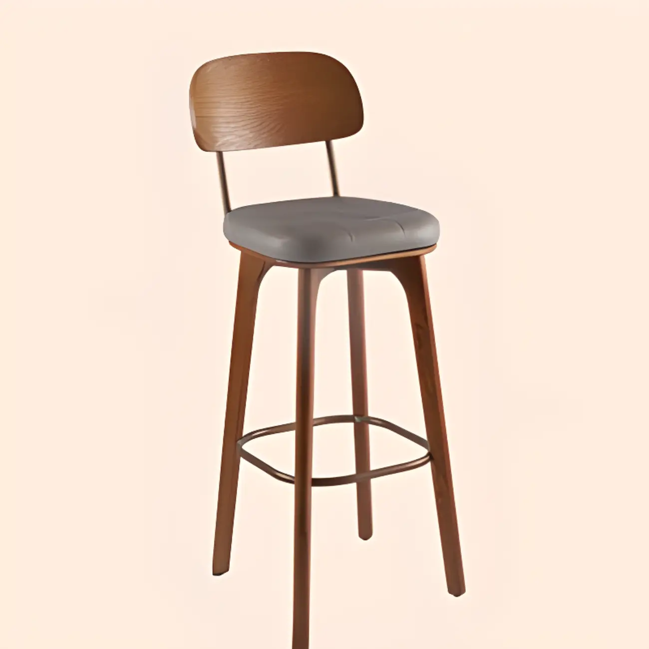Mid-Century Modern Leather Square Bar Height Stools with Backs