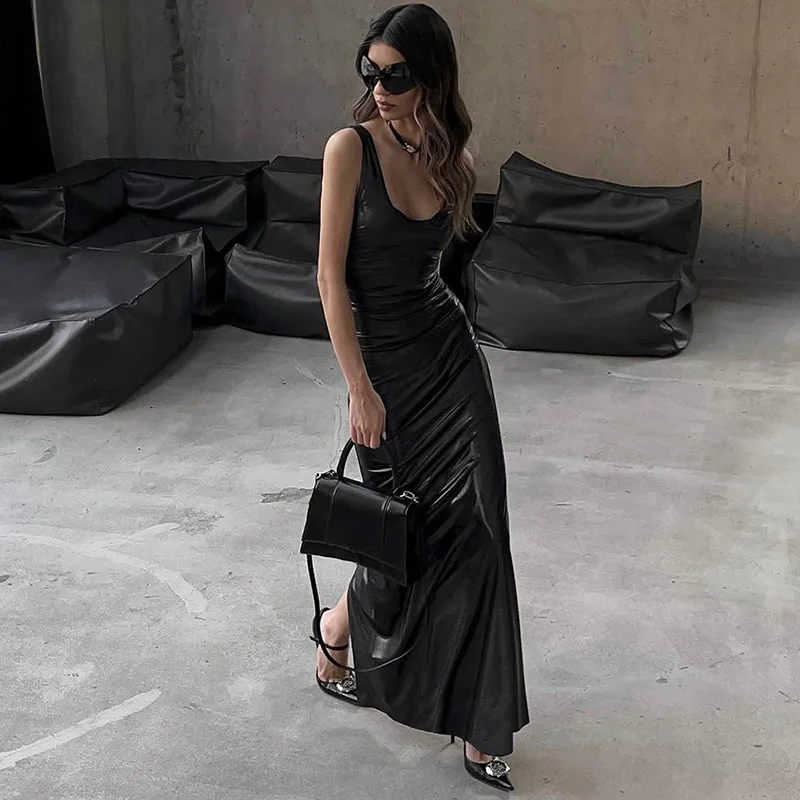 Fashion Sleeveless Split Maxi Dress Elegant Outfits for Women Party Club Long U Neck Tank Dresses Bodycon Spring - Deanwangkt