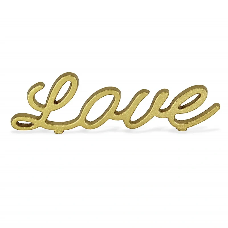 HomeRoots 3  Gold Cast Iron Love Hand Painted Sculpture - 3  H x 10  W x 0.5  D