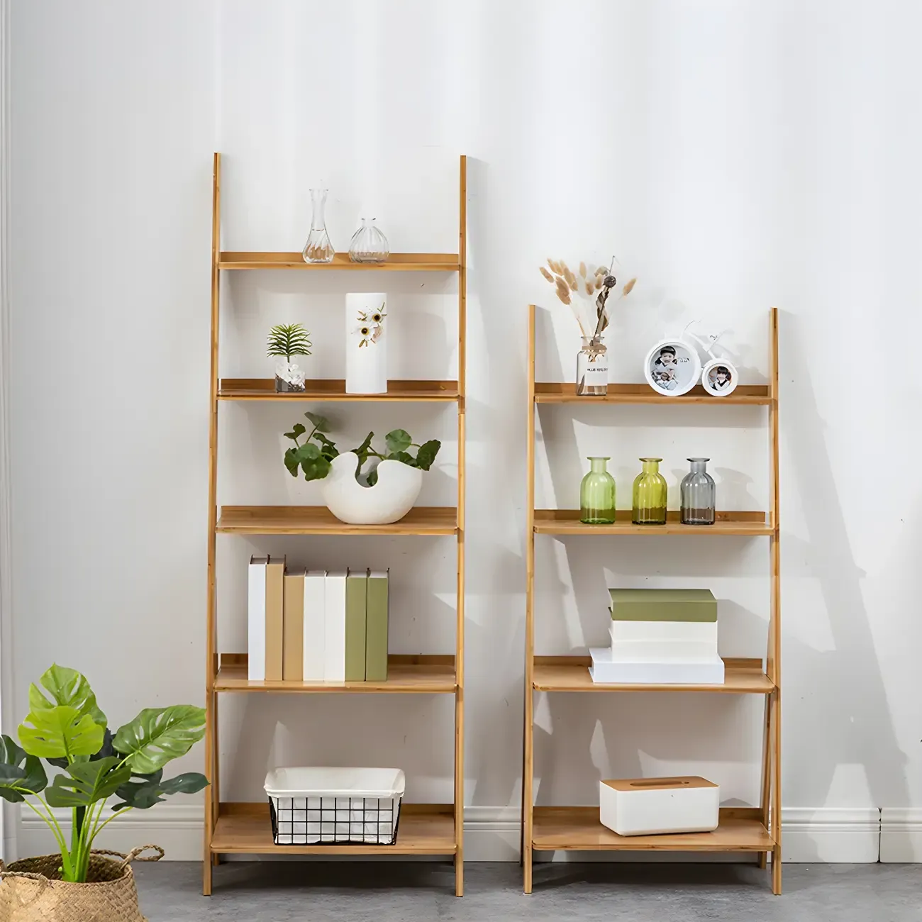 Solid Wood 5-Tier Open Back Ladder Bookshelf