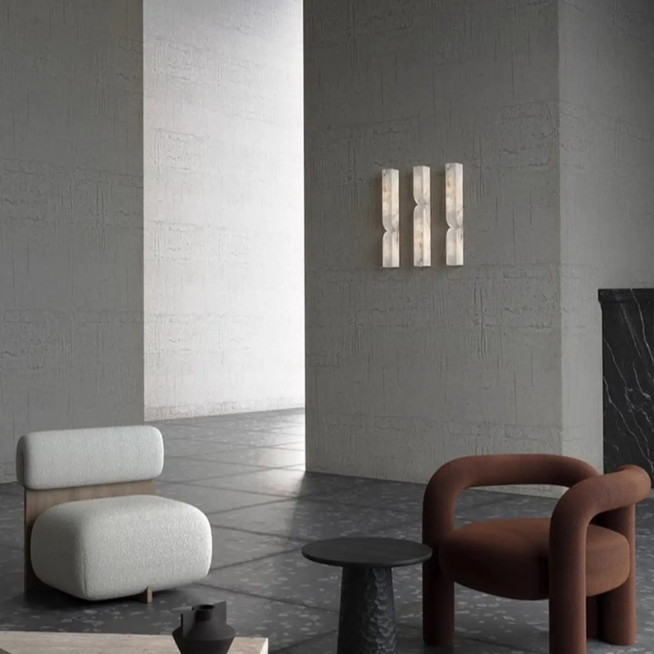 Art Deco 2-Light Curved Solid Alabaster Wall Sconce