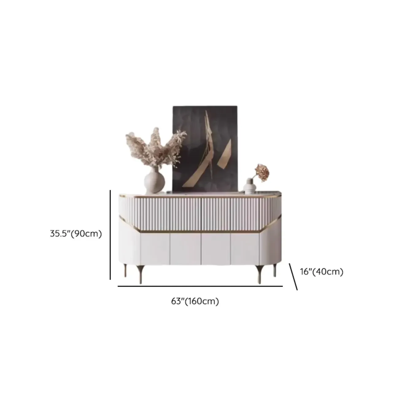 Modern White/Black Buffet Table with Cabinets