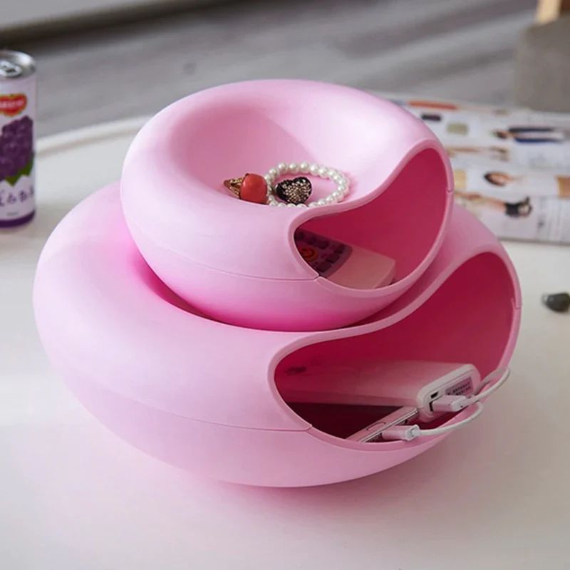 HULIANFU Multifunctional Plastic Double Layer Dry Fruit Containers Snacks Seeds Holder Desktops Plate Dish Organizer Storage Box Garbage - Deanwangkt