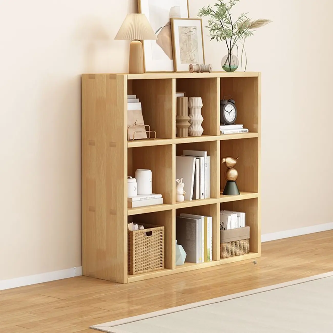 Modern Oak Bookcase Spacious Shelves Multi-Cabinets