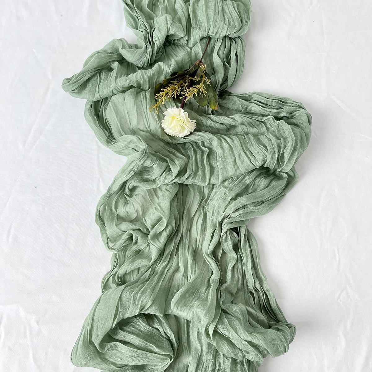 HULIANFU Semi-Sheer Gauze Table Runner Sage Cheesecloth Table Setting Dining Vintage Wedding Party Christmas Banquets Arches Cake Decor - Deanwangkt