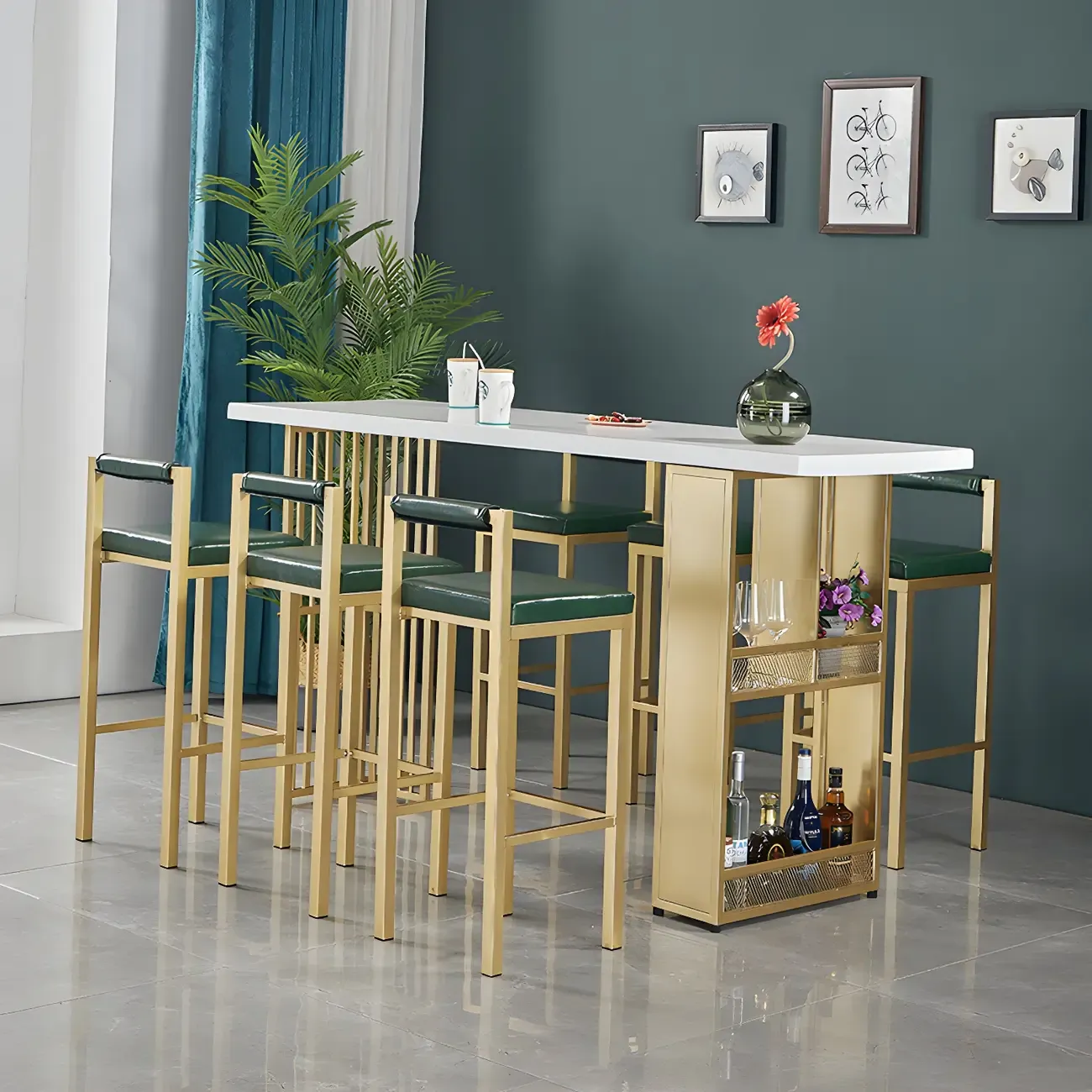 Glam Gold Wood Top Metal Shelf Bar Tables