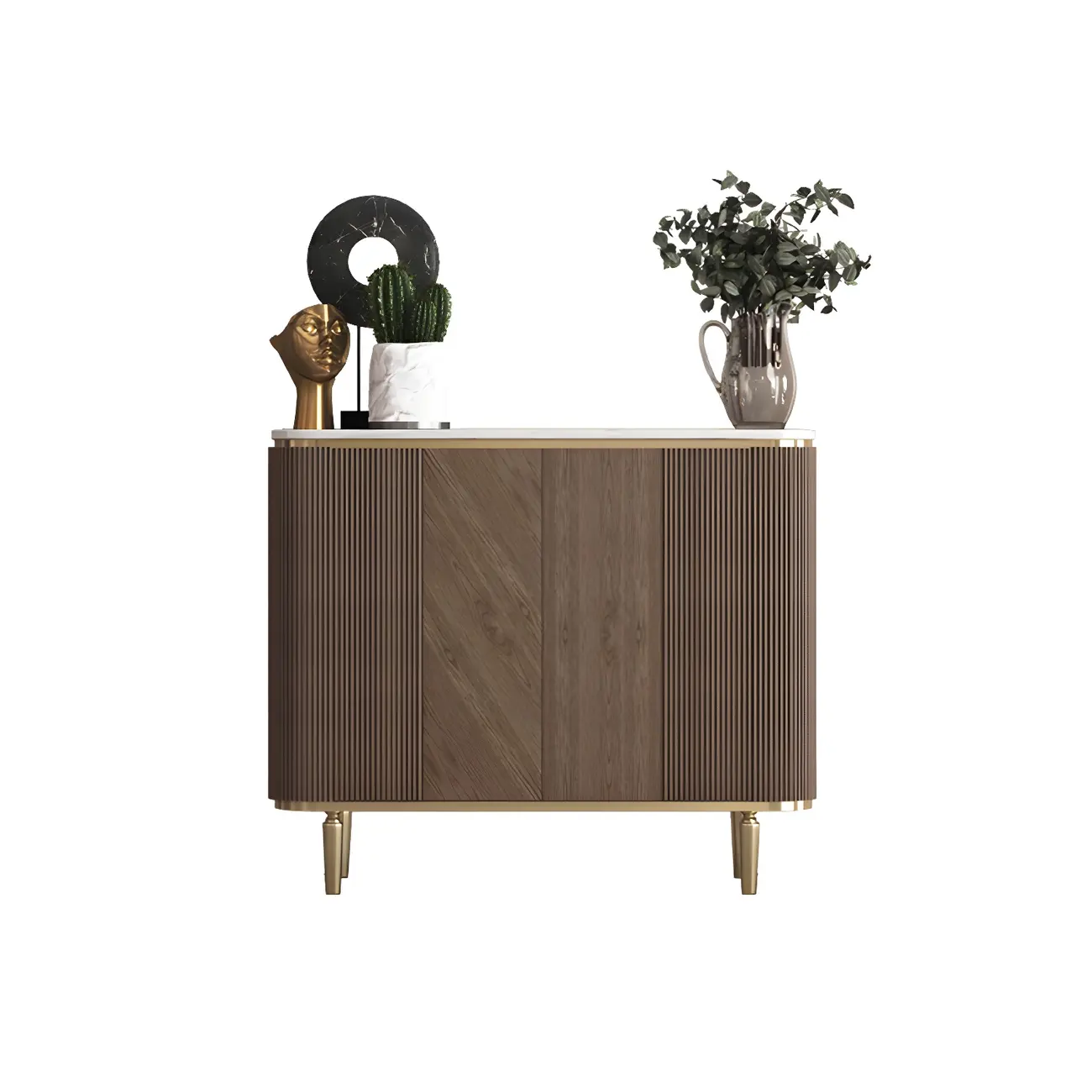 Glam Brown Wooden Sideboard with Marble Top