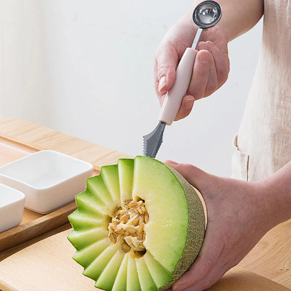 HULIANFU Kitchen Accessories Dual-head Stainless Steel Carving Knife Fruit Watermelon Ice Cream Baller Scoop Stacks Spoon Home gadgets - Deanwangkt