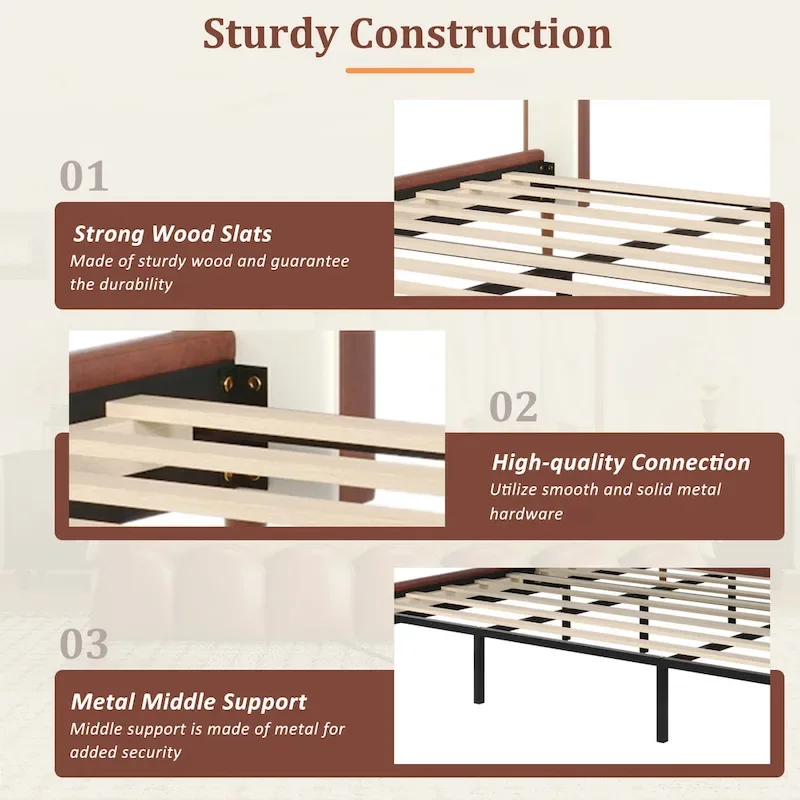 Christopher Knight Home - Leather Upholstered Bed with Headboard & Footboard, Solid Wood Slats & Legs, No Box Spring Needed