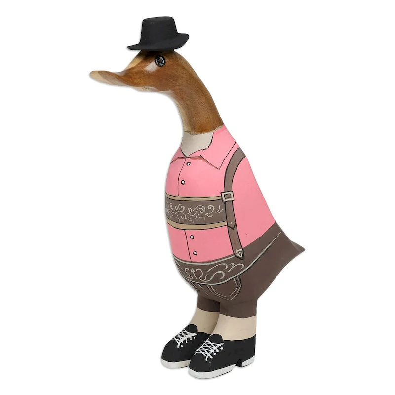 Novica Handmade Mister Duck In October Bamboo Root And Teak Wood Figurine