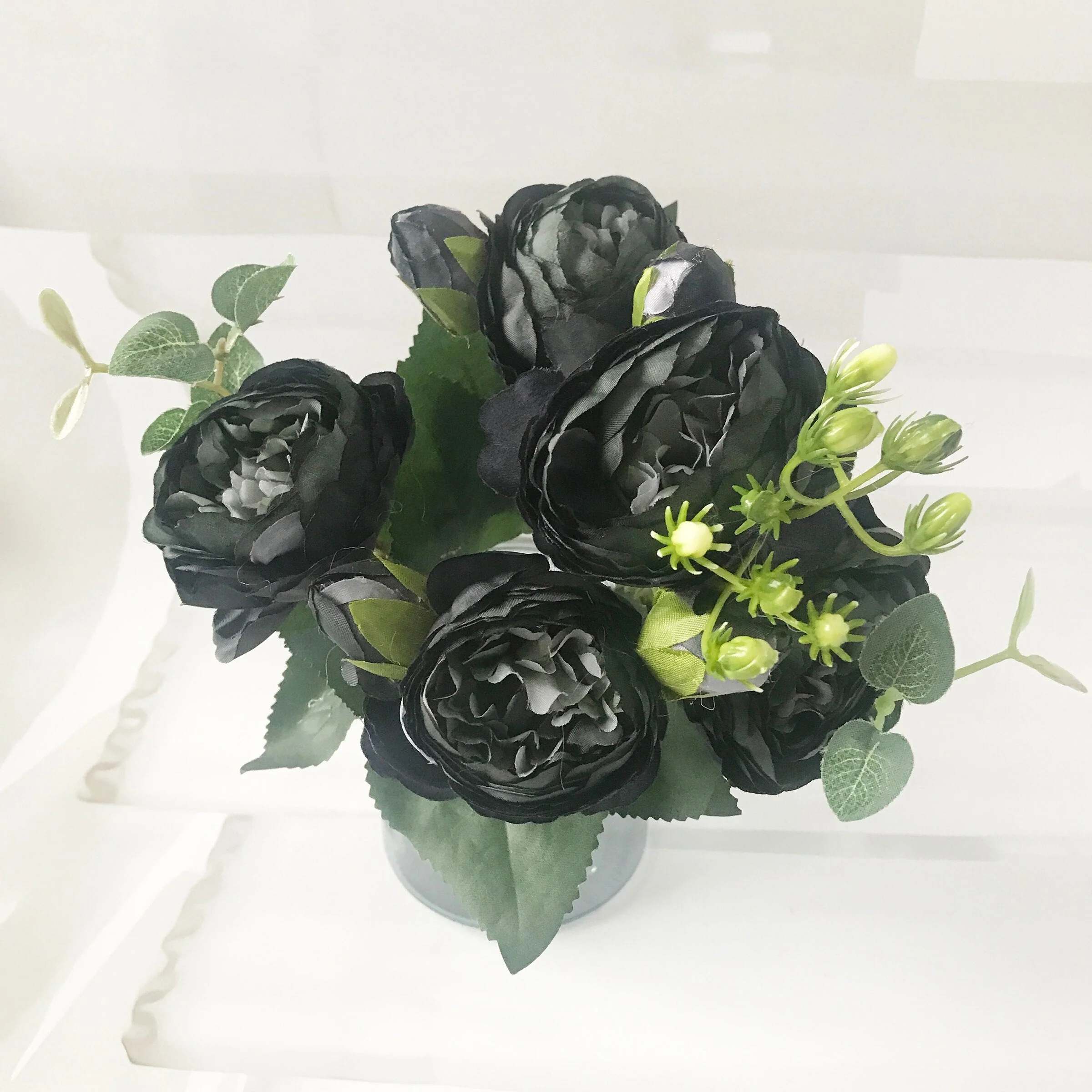 HULIANFU 2026  30cm Rose Pink Silk Peony Artificial Flowers Bouquet 5 Big Head and 4 Bud Cheap Fake Flowers for Home Wedding Decoration indoor - Deanwangkt