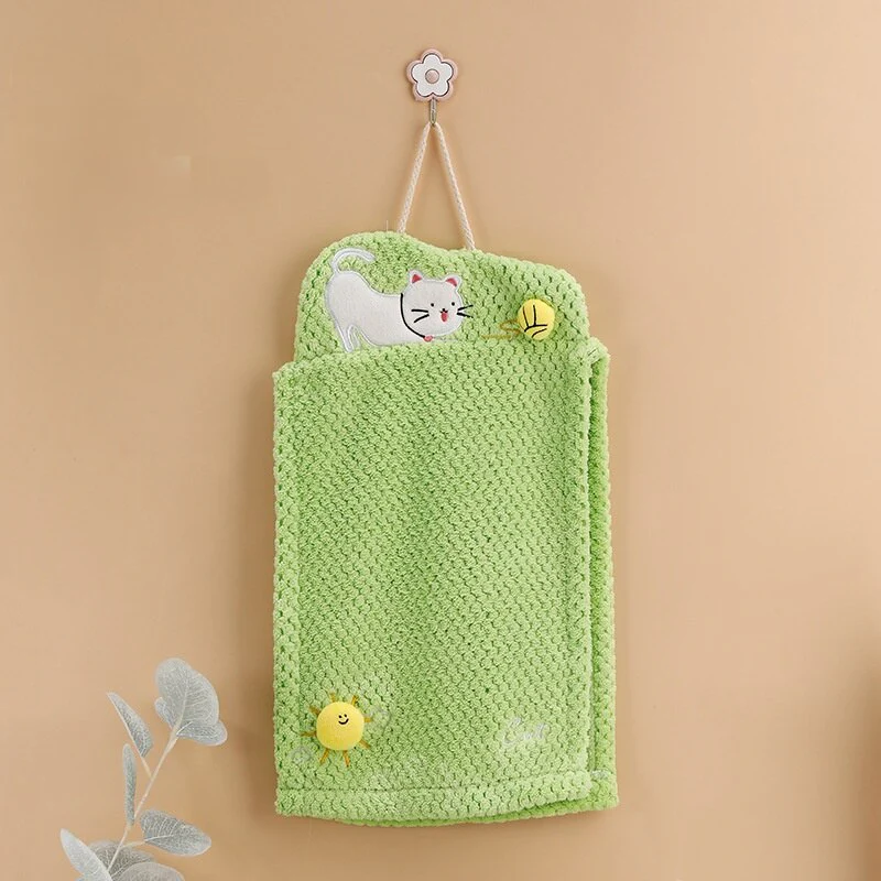 HULIANFU Lovely Cartoon Handkerchief Towel Hanging Absorbent Coral Velvet Wipe a Towel Household Kitchen Quick Drying Hand Cloth - Deanwangkt