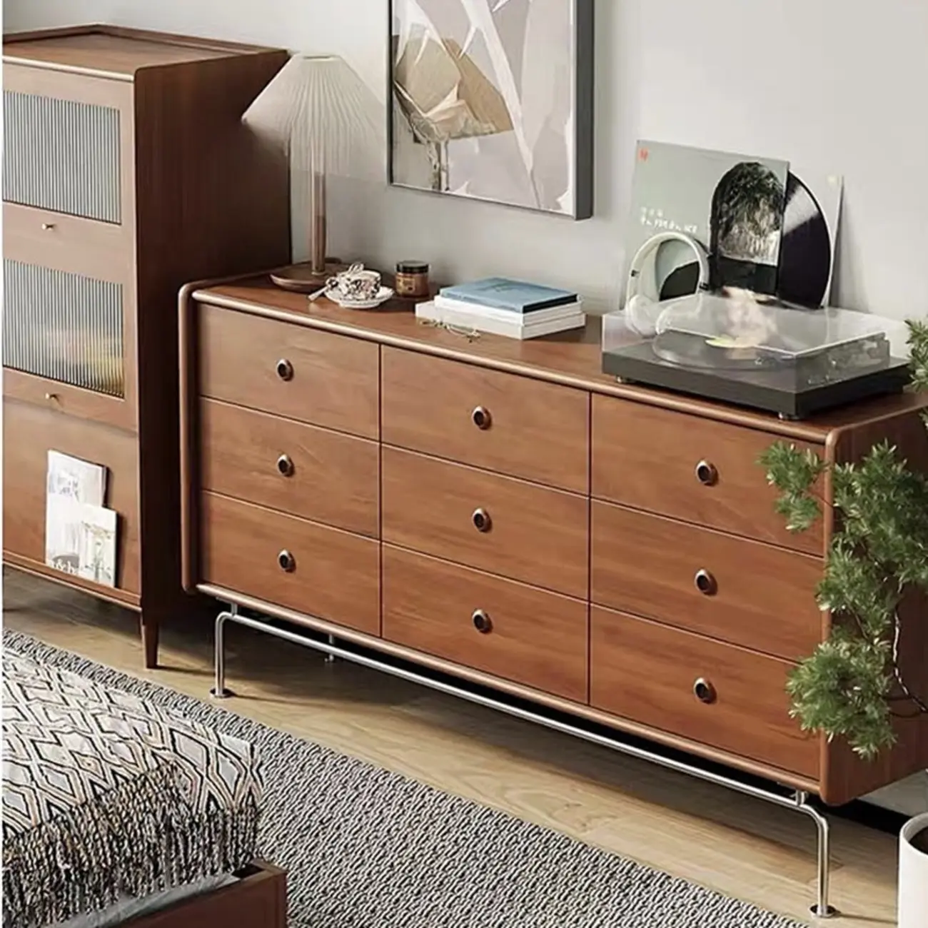 Trendy Lumber Cocoa Chest with 9 Drawers and Metal Base