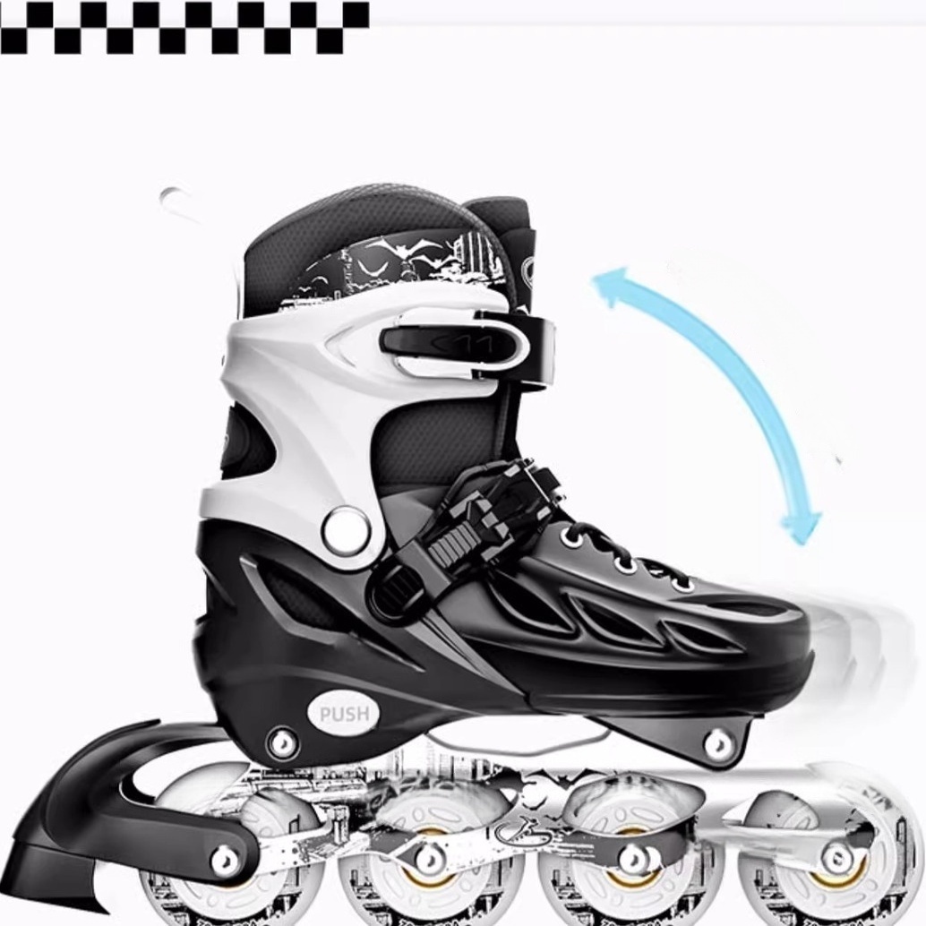 Adjustable Kids Inline Skates, Black-White with Flash Wheels