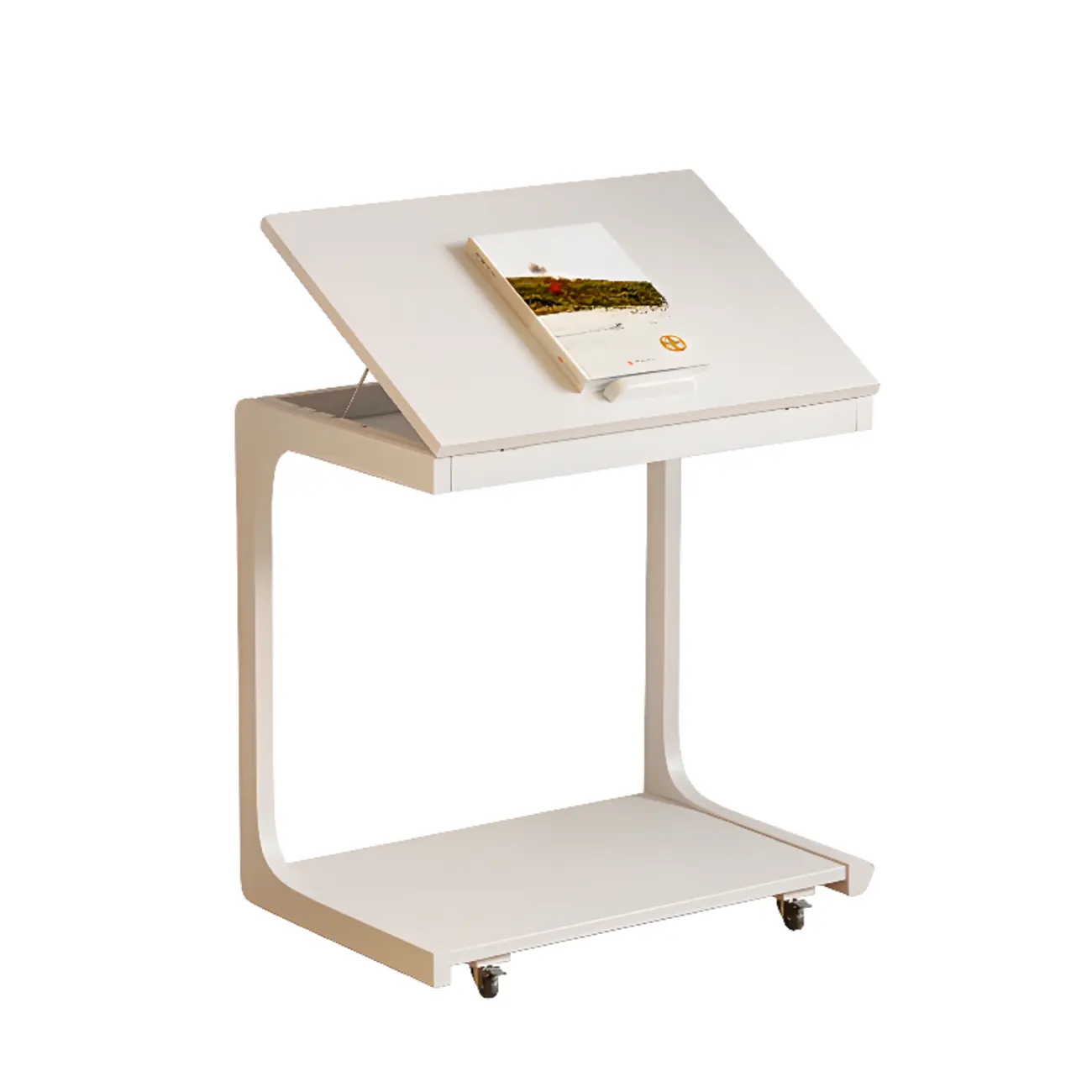 Scandinavian Wooden Flip-Top C-Shaped Side Table with Wheels