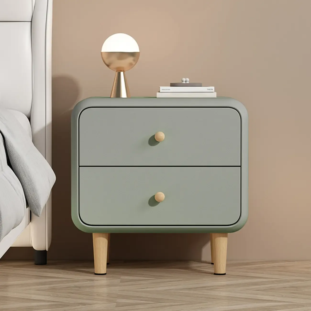 Modern Small Wood 2 Drawer Nightstand with Legs