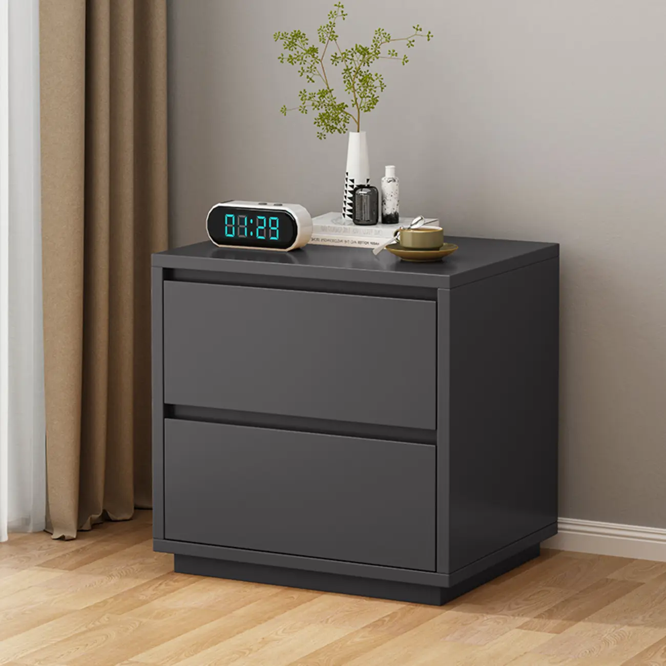 Wood Modern Narrow Two-Drawer Nightstand
