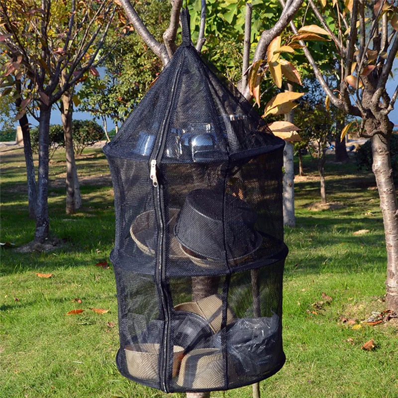 HULIANFU Portable Drying Dryer Rack Net Folding 3 Layer Clothes Hanging Mesh Bag Dish Shelf for Outdoor Camping Herbs Flowers Buds - Deanwangkt