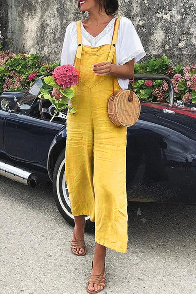 hulianfu Fashion Street Solid Spaghetti Strap Loose Jumpsuits(7 colors) - Deanwangkt