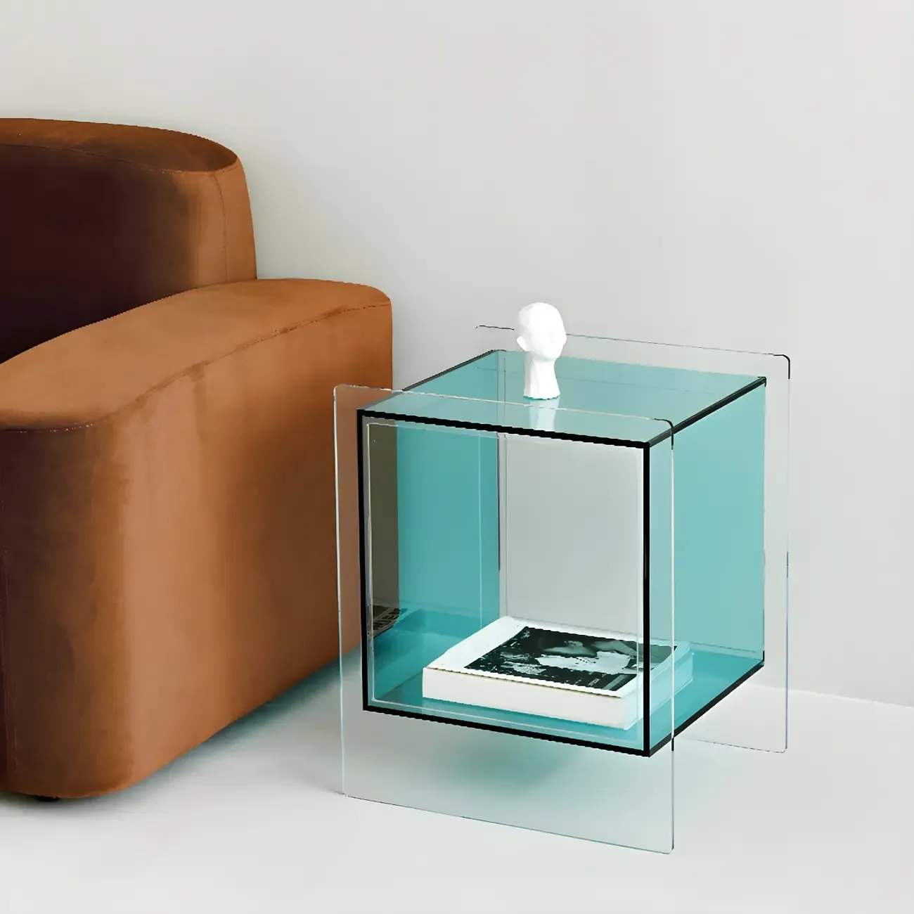 Modish Transparent Acrylic Nightstand with Open Shelf & Wheels