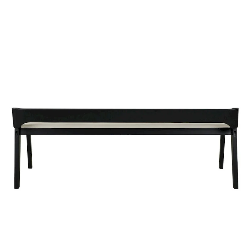 Kee 60 Inch Dining Bench, Black Rubberwood Frame, Low Back, Cushioned Seat