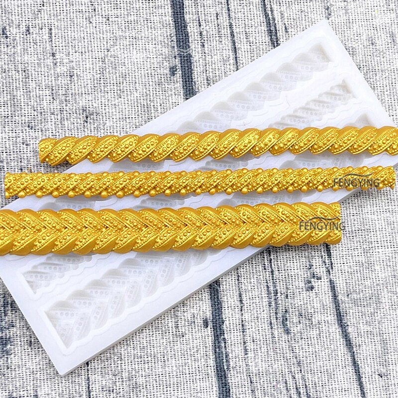 HULIANFU Pearl Rope Wave Flower Gemstone Shape Cake Side Lace Silicone Sugarcraft Mold Fondant Cake Decorating Tools - Deanwangkt