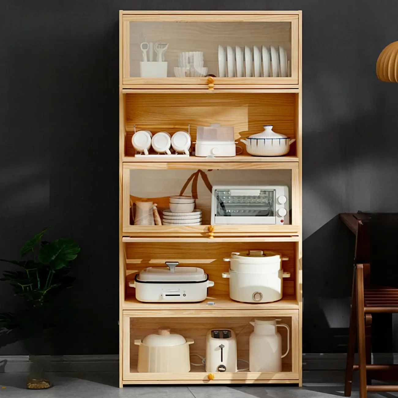 Kitchen Natural Wooden Multi-Shelf China Cabinet