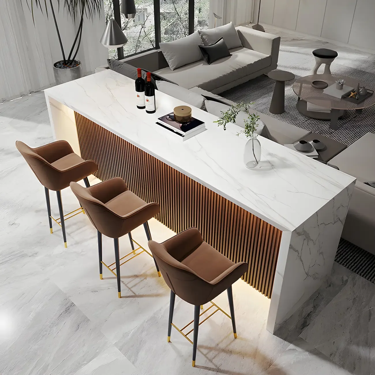 Modern LED White Marble Counter Height Bar Table