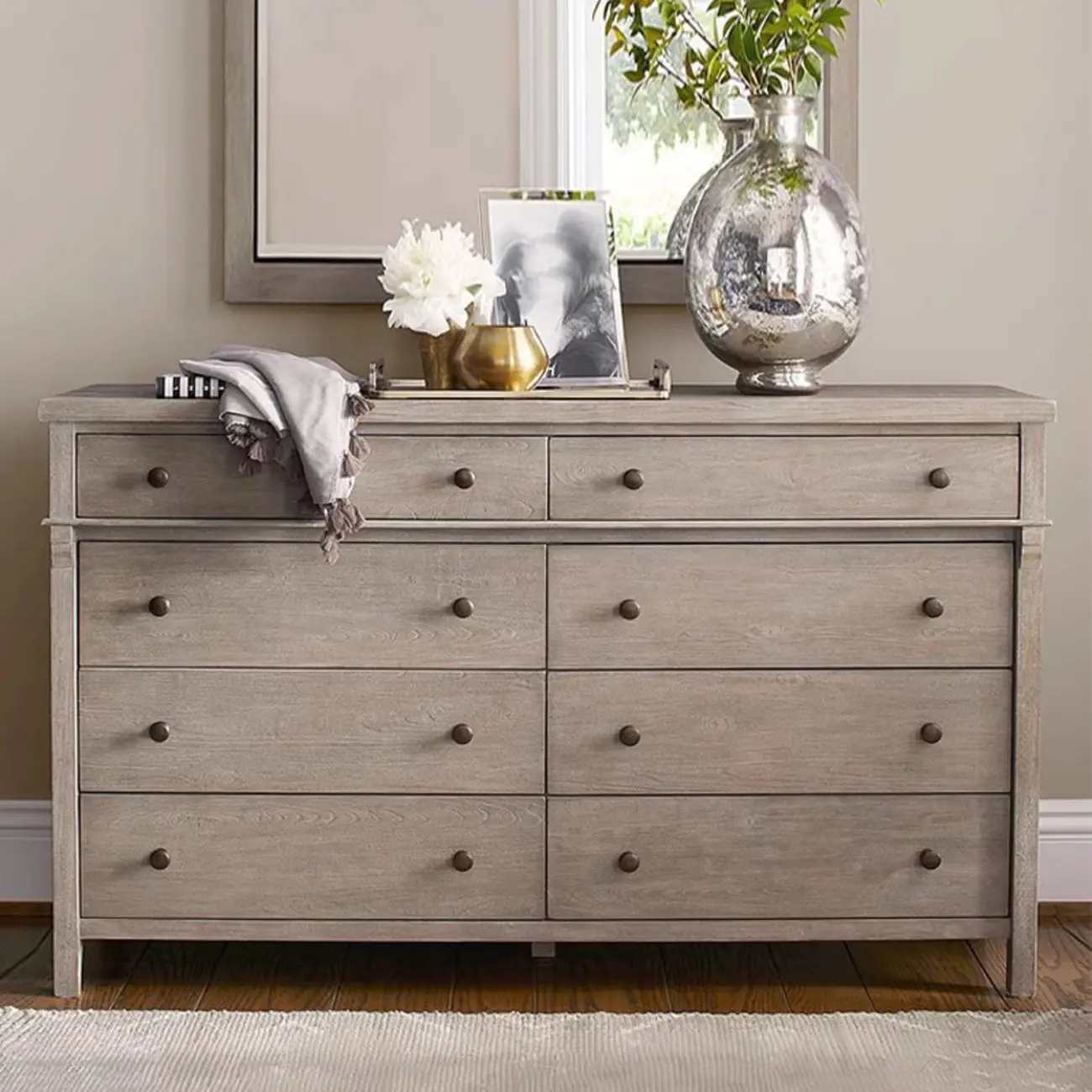 Rustic Oak Brown Living Room Accent Chests with 6/8 Drawers