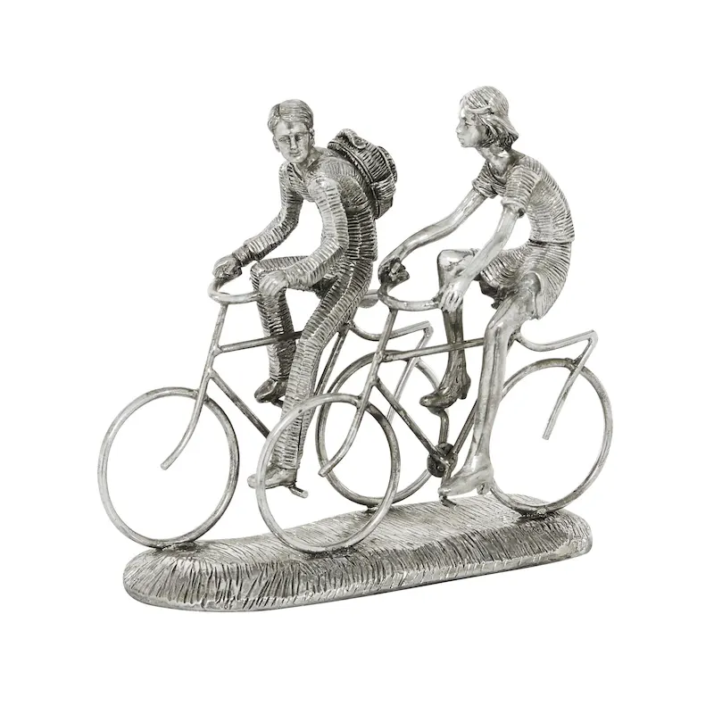 Polystone People Handmade Sculpture with Bike - Silver - Roche River Decor