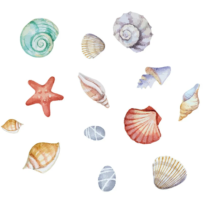 HULIANFU Multicolor Shell Wall Stickers Home Decoration Wall Decals PVC Waterproof Bathroom Wall Decor Kids Baby Room Cartoon Wall Murals - Deanwangkt