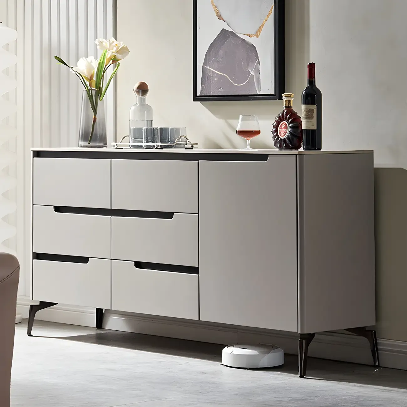 Modern Stone Countertop Sideboard with Cabinets