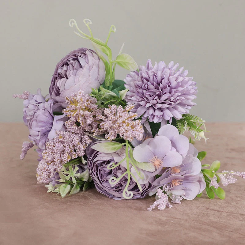 HULIANFU 2026  Artificial Flowers Vintage Silk Rose Bouquet Vintage Bride Holding Fake Flowers Home Wedding Decoration Accessories - Deanwangkt