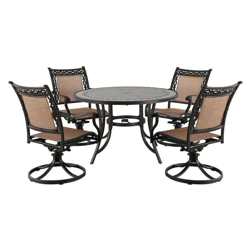 5 Piece Outdoor Patio Aluminum Dining Set With Round Table