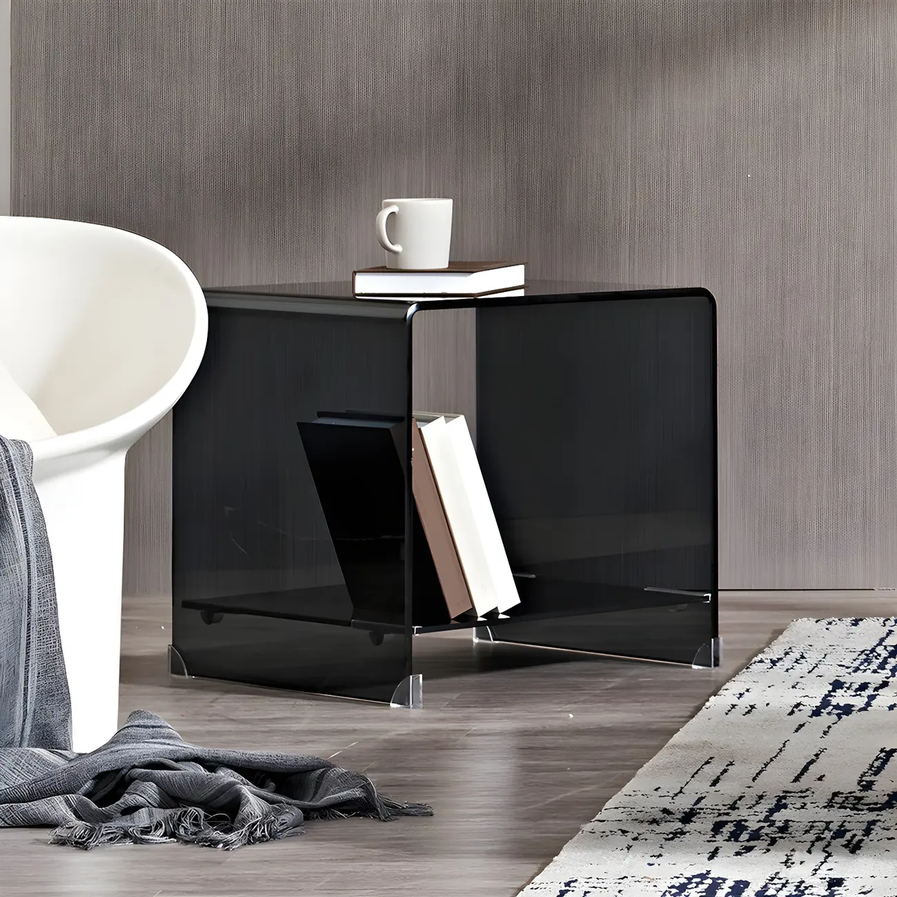 Stylish Clear Glass Nightstand with Open Shelf