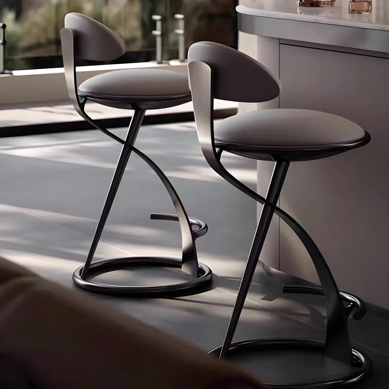 Luxury Gold Metal Frame Sleek Beige Leather Bar Stool