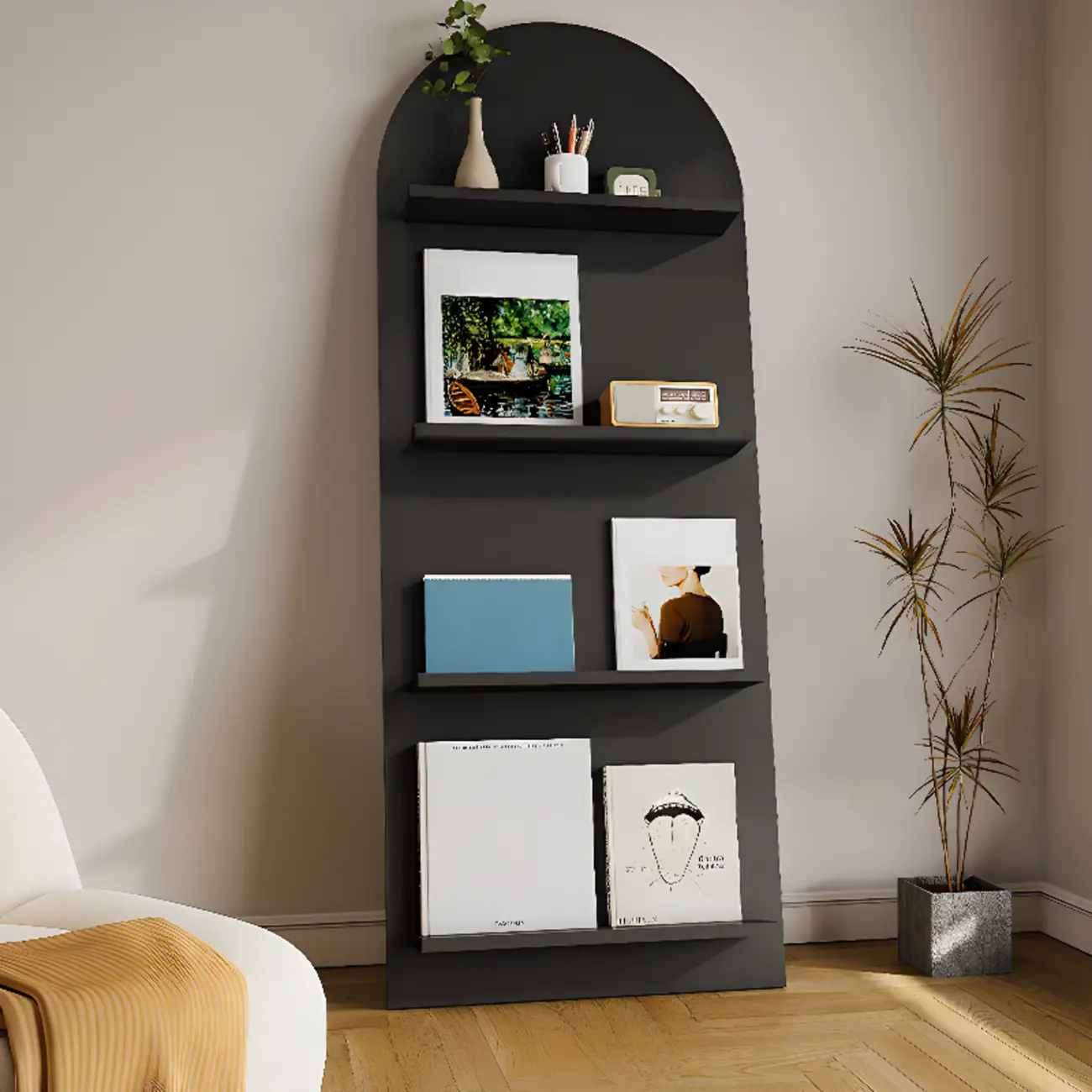 Scandinavian Solid Wood 4-Tier Ladder Bookcase