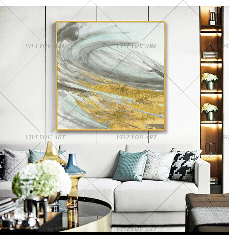 HULIANFU New Design High Quality Hand-painted Modern Golden Oil Painting on Canvas Modern Art Oil Painting for All Kinds of Wall Decor - Deanwangkt