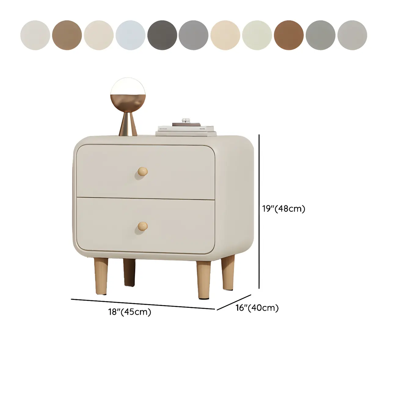 Modern Small Wood 2 Drawer Nightstand with Legs