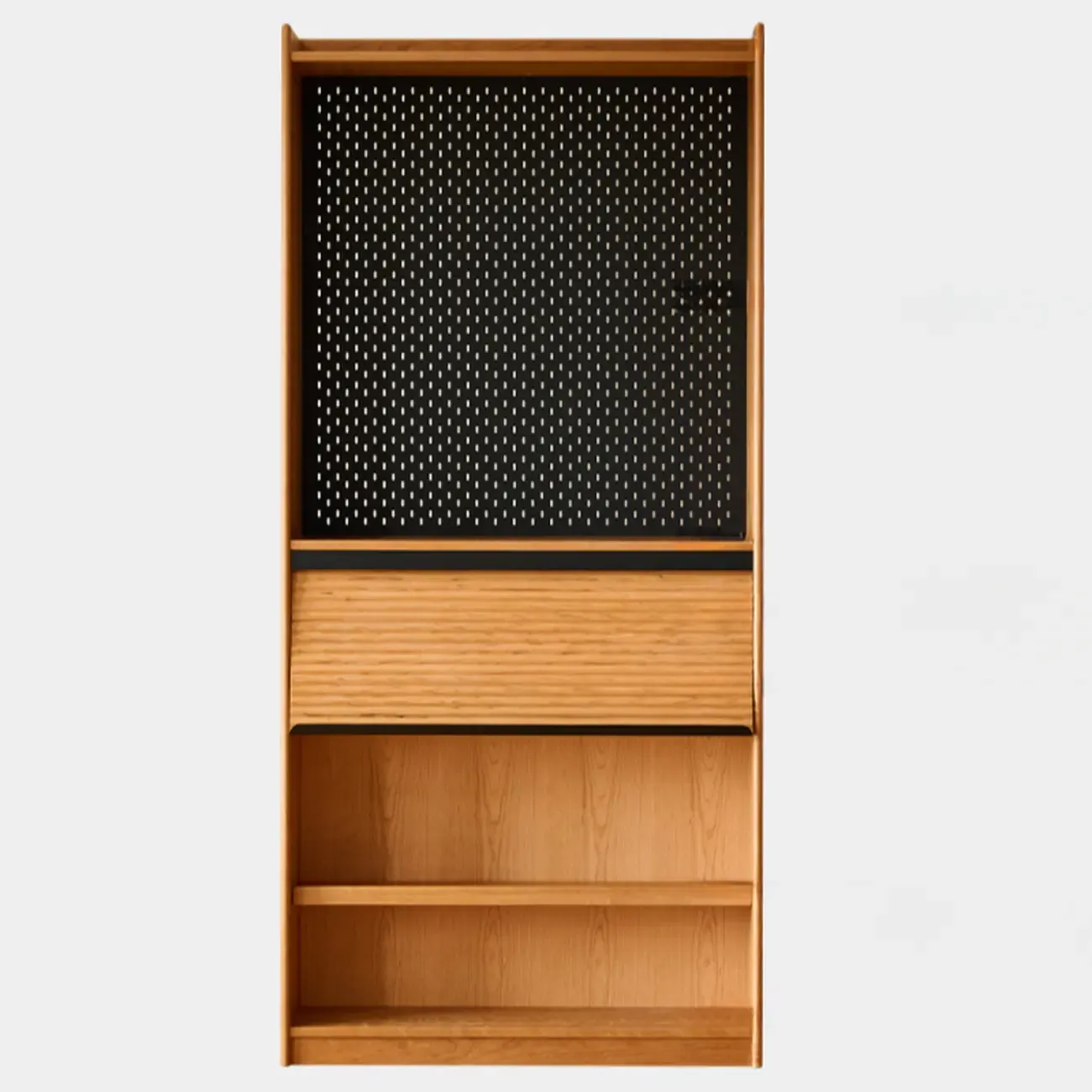 Adjustable Solid Wood Brown Display Cabinet with Light