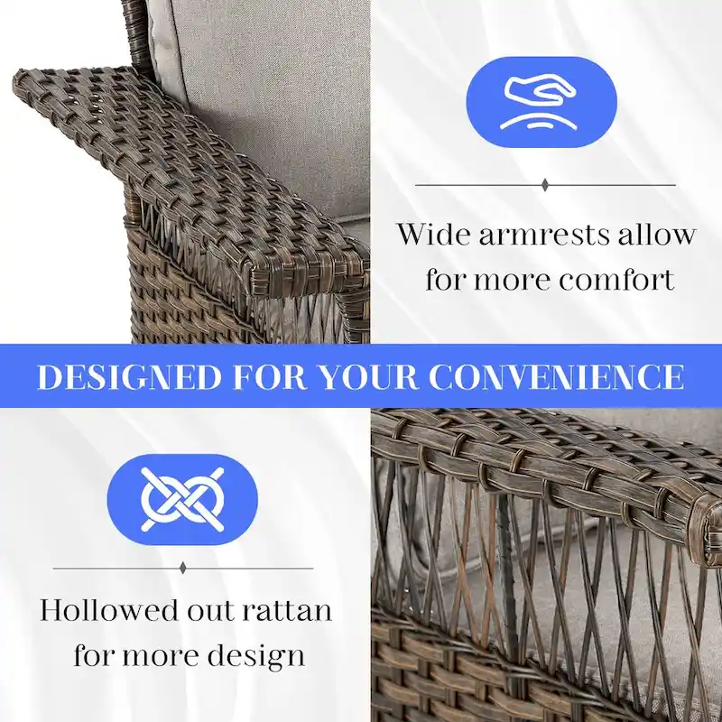 3-seat Sofa Patio Swivel Chair and Coffee Table, Ottoman - Brown