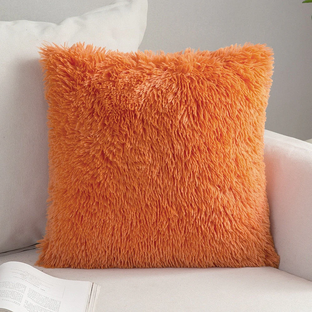 HULIANFU Solid Soft Fluffy Cushion Cover Decorative Sofa Pillow Cover Home Pillowcase White Pink Gray Shaggy Fur Cushion Cover 43x43cm - Deanwangkt