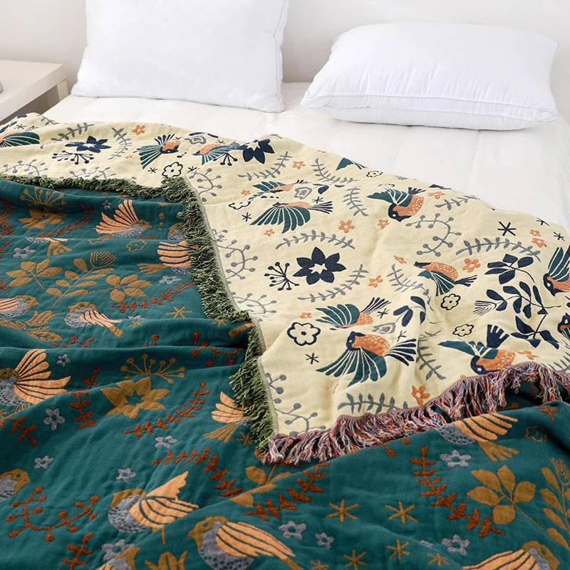 HULIANFU Junwell 100% Cotton Muslin Plaid Sofa Cover Summer Blanket Gauze Bed Chic Tassel Multifunction Travel Breathable Throw Blanket - Deanwangkt