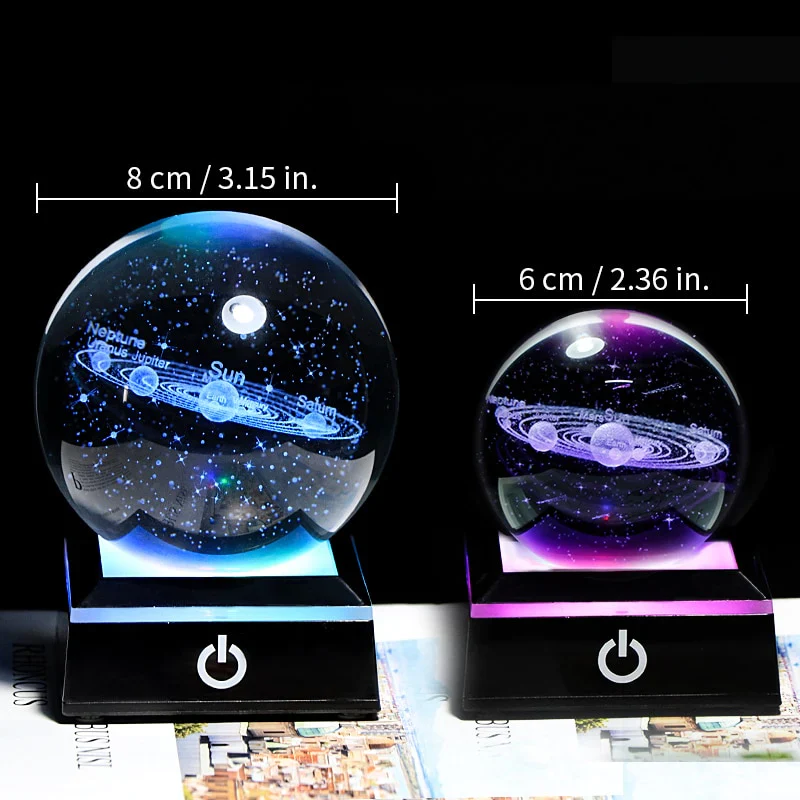 HULIANFU New 80mm K9 Crystal Solar System Planet Globe 3D Laser Engraved Sun System Ball with Touch Switch LED Light Base Astronomy Gifts - Deanwangkt