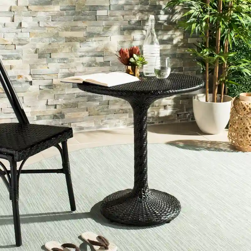 SAFAVIEH Outdoor Willow Black Rattan Bistro Table - 25.5  x 25.5  x 29  - 27Wx22Dx28H