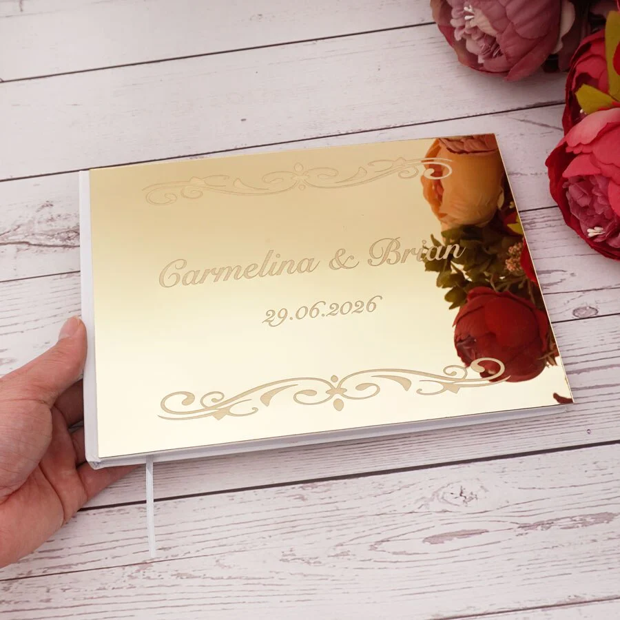 HULIANFU Personalized Wedding Signature Guestbooks Custom Acrylic Silver Mirror Souvenir Blank Books Party Favors Gifts Engagement Decor - Deanwangkt